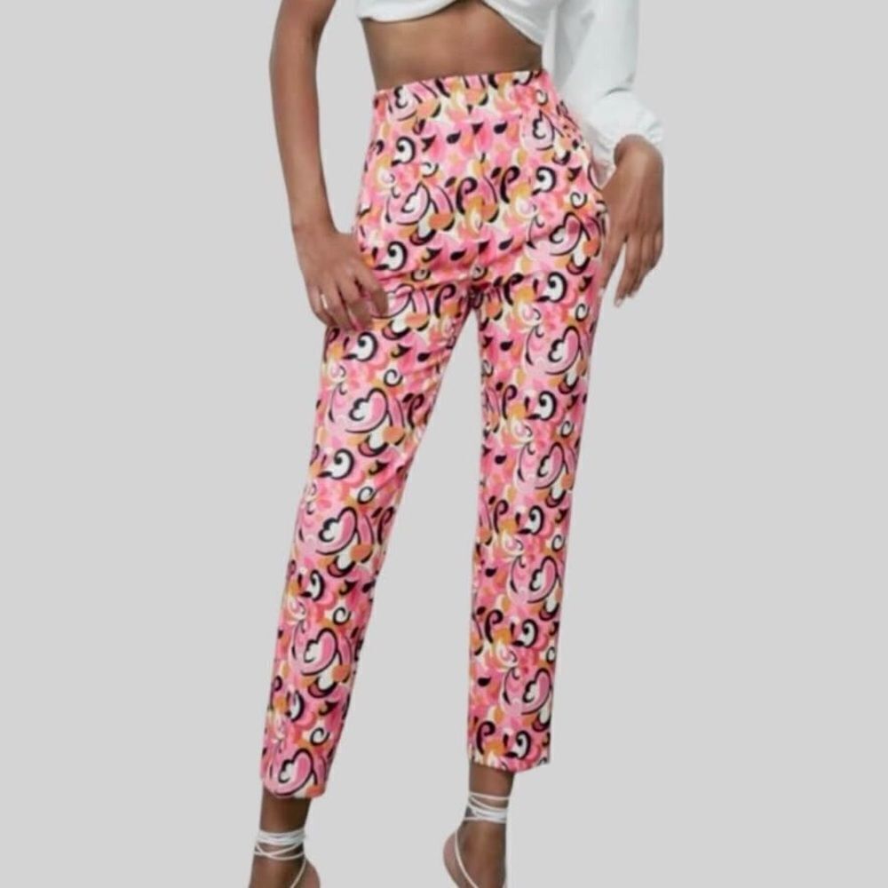 Zara Pink Paisley Floral High Waist Tapered Leg Pants | Size M